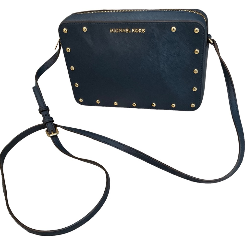 MICHAEL KOR STUDDED NAVY BLUE CROSSBODY PURSE LIKE NEW